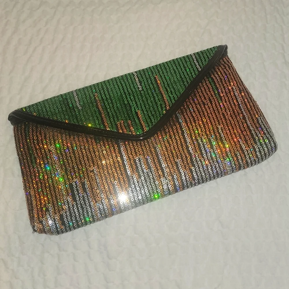 Vintage Green and Gold Sequin Envelope Clutch